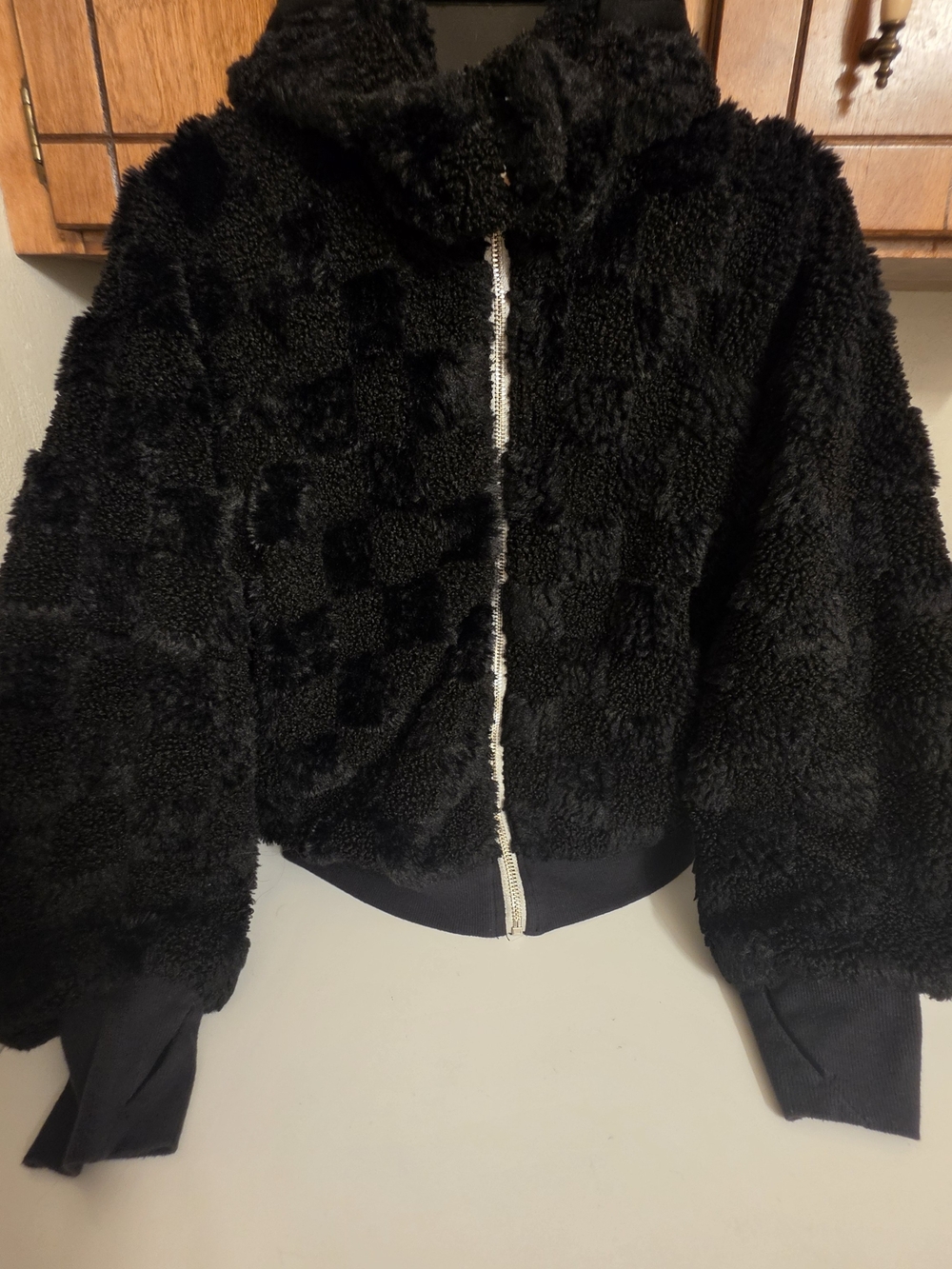 all in motion Black Cropped Faux Teddy Zip-Up Jacket
